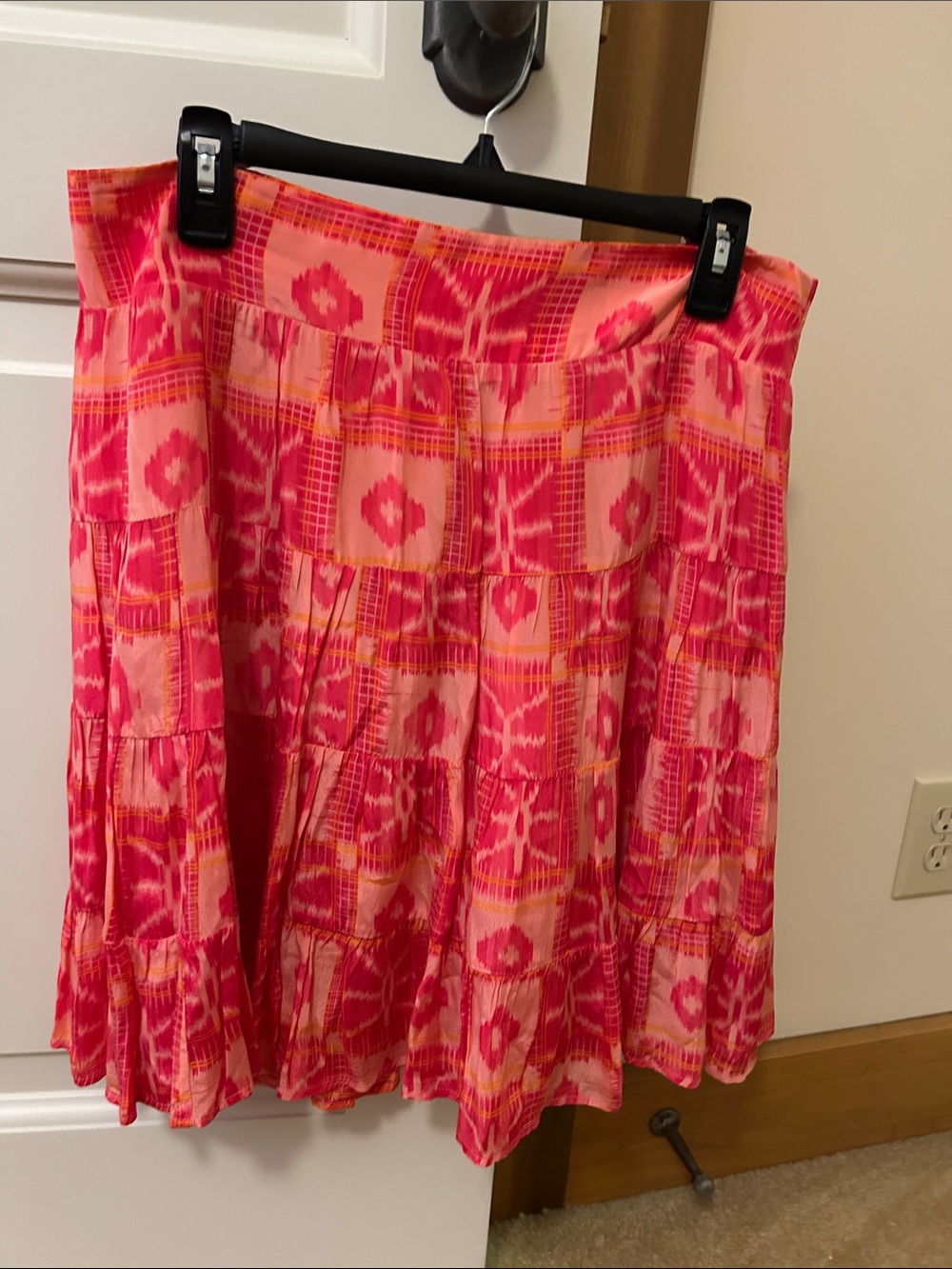 Anthropologie Pink & Coral Patterned Tiered Skirt for Beautiful Movement